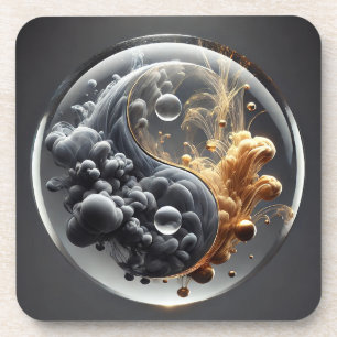 Yin Yang Concept with Fluid Patterns Coaster