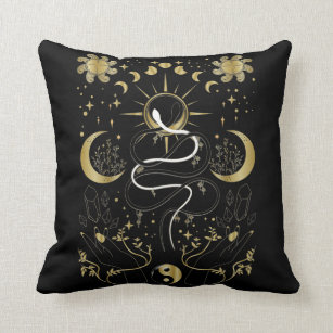 Yin Yang Crescent Moon Sun Celestial Snakes Throw Pillow