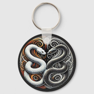 Yin Yang Design Featuring Two Snakes Keychain