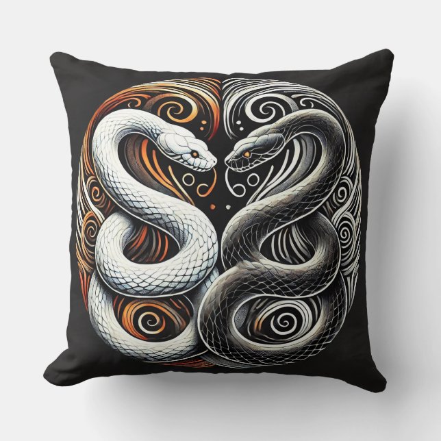 Yin Yang Design Featuring Two Snakes Throw Pillow (Front)