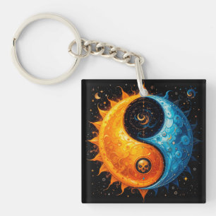 Yin Yang Design Representing Sun and Moon Keychain