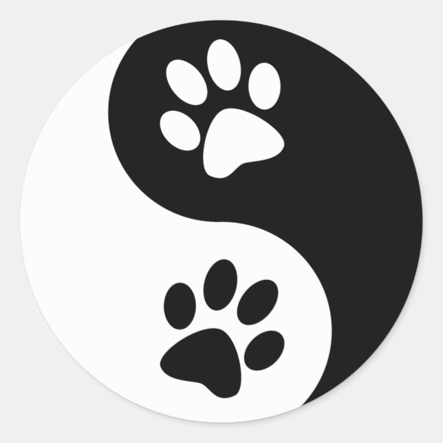 Yin Yang Dog Paws Classic Round Sticker (Front)