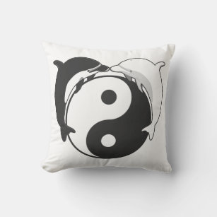 Yin Yang Dolphins Black/White Throw Pillow