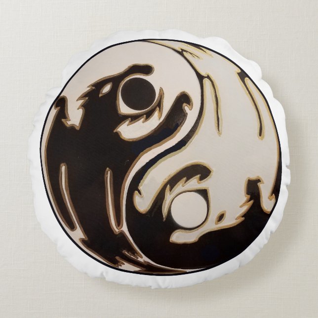Yin yang Double Dragon Round Pillow (Front)