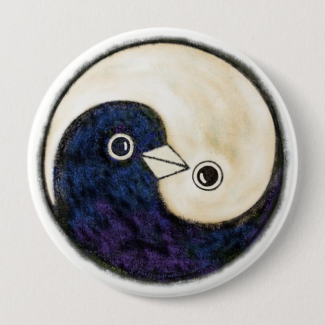 Yin Yang doves giant harmony badge 4 Inch Round Button (Front)