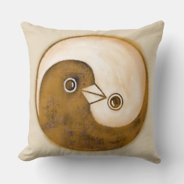 Yin yang doves, gold and buff a stunning cushion (Front)