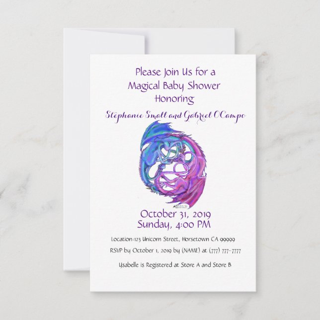 Yin Yang Dragon Baby Personalized Rainbow Custom Invitation (Front)