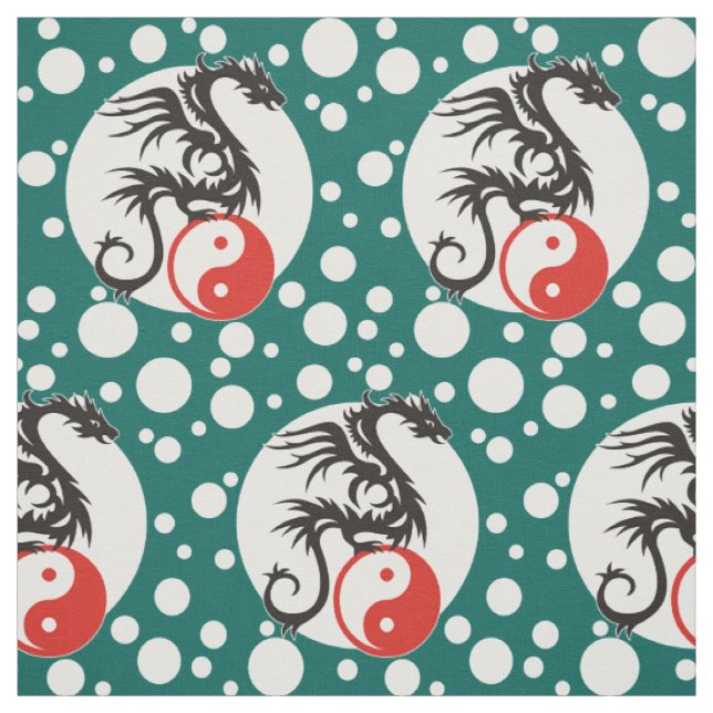 Yin & Yang Dragon Energy + your backgr. & ideas Fabric (Swatch)