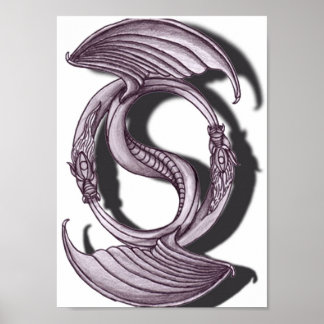 Yin Yang Dragon pencil Poster