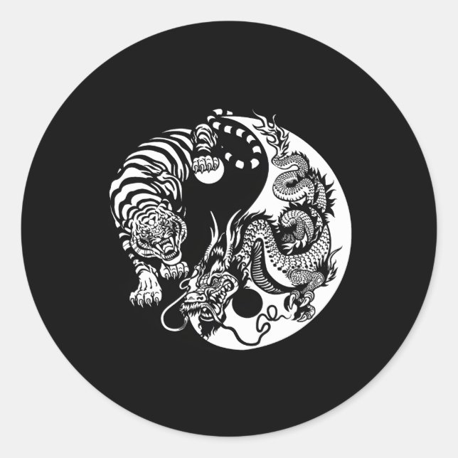 Yin Yang Dragon Tiger Classic Round Sticker (Front)