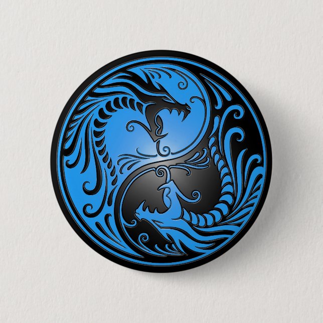 Yin Yang Dragons, blue and black 2 Inch Round Button (Front)