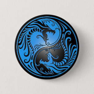 Yin Yang Dragons, blue and black 2 Inch Round Button