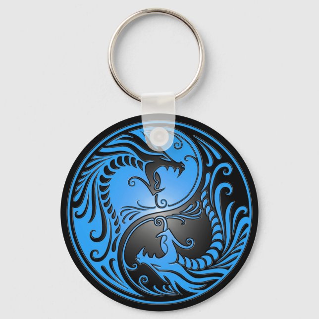 Yin Yang Dragons, blue and black Keychain (Front)