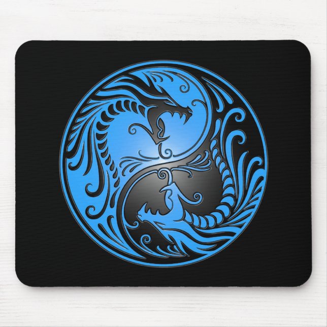 Yin Yang Dragons, blue and black Mouse Pad (Front)