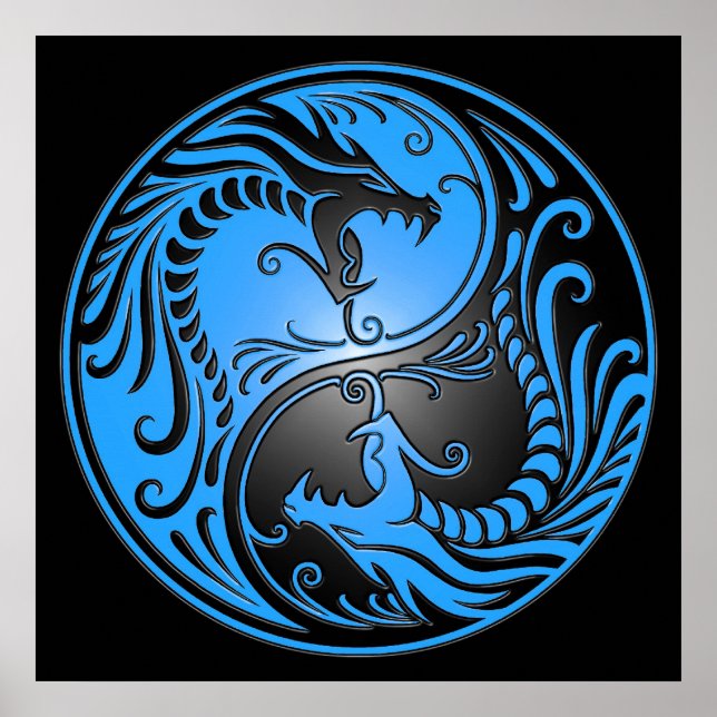 Yin Yang Dragons, blue and black Poster (Front)