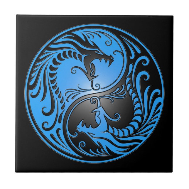 Yin Yang Dragons, blue and black Tile (Front)