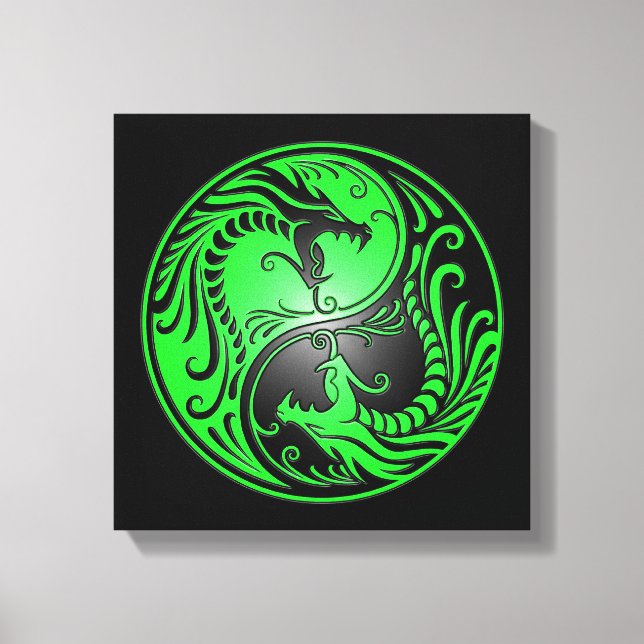 Yin Yang Dragons, green and black Canvas Print (Front)