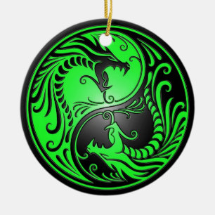 Yin Yang Dragons, green and black Ceramic Ornament