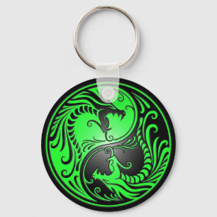Yin Yang Dragons, green and black Keychain