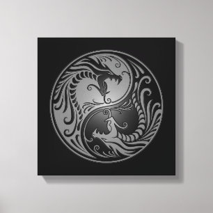 Yin Yang Dragons, grey and black Canvas Print