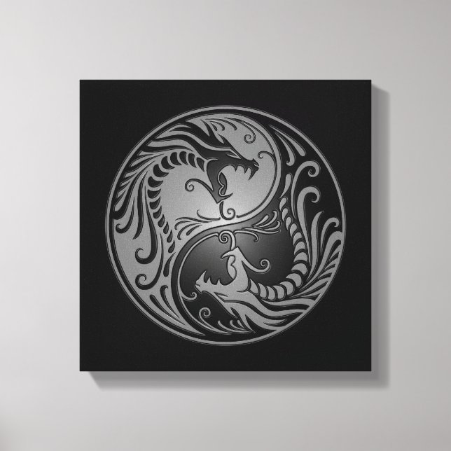 Yin Yang Dragons, grey and black Canvas Print (Front)