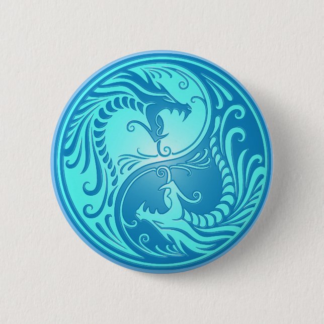 Yin Yang Dragons, light blue 2 Inch Round Button (Front)