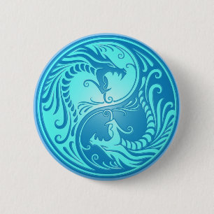 Yin Yang Dragons, light blue 2 Inch Round Button