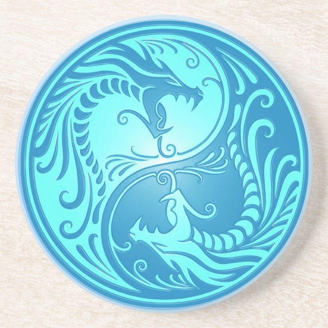Yin Yang Dragons, light blue Coaster (Front)