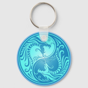Yin Yang Dragons, light blue Keychain