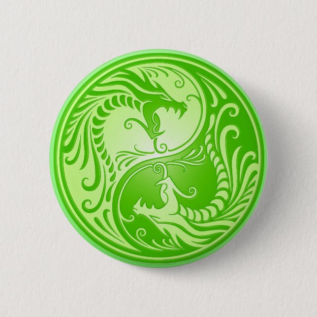 Yin Yang Dragons, light green 2 Inch Round Button (Front)