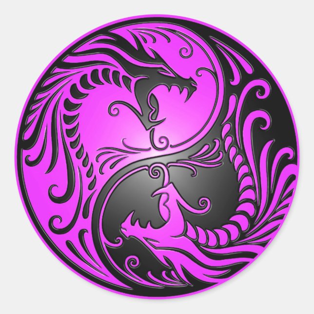 Yin Yang Dragons, purple and black Classic Round Sticker (Front)