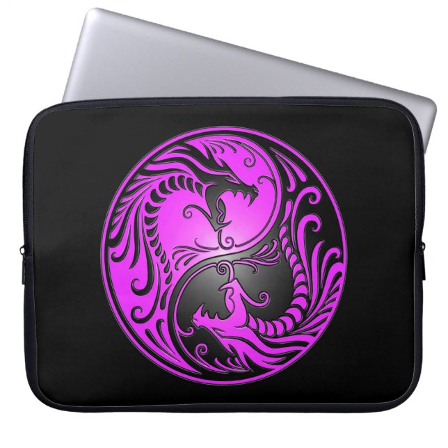 Yin Yang Dragons, purple and black Laptop Sleeve (Front)