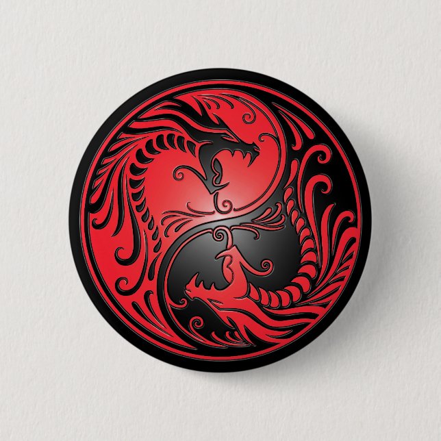 Yin Yang Dragons, red and black 2 Inch Round Button (Front)