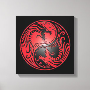 Yin Yang Dragons, red and black Canvas Print