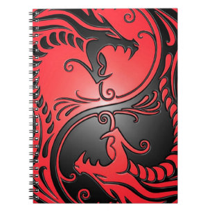 Yin Yang Dragons, red and black Notebook