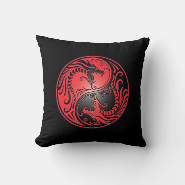 Yin Yang Dragons, red and black Throw Pillow (Front)