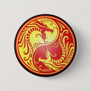 Yin Yang Dragons, red and yellow 2 Inch Round Button