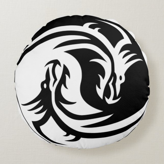 Yin Yang Dragons Round Pillow (Front)