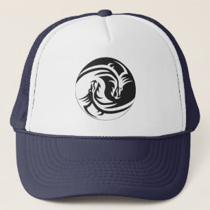 Yin Yang Dragons Tribal Tattoo Design Trucker hat