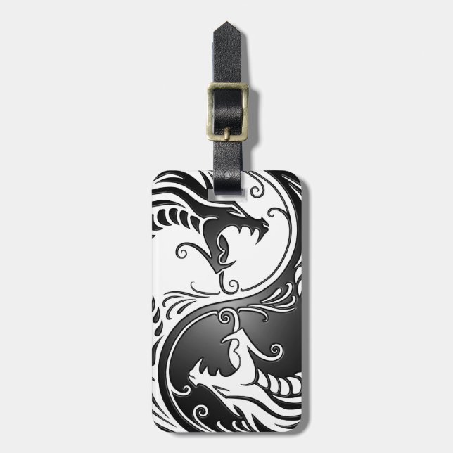 Yin Yang Dragons, white and black Luggage Tag (Front Vertical)