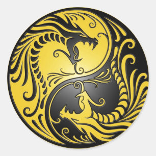 Yin Yang Dragons, yellow and black Classic Round Sticker