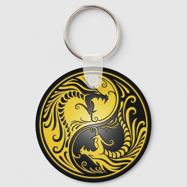 Yin Yang Dragons, yellow and black Keychain (Front)