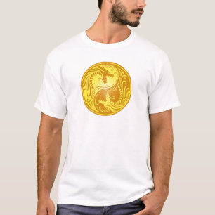 Yin Yang Dragons, yellow and brown T-Shirt