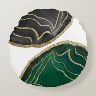 Yin Yang Emerald Black Agate Gold Glam #1 #gem #de Round Pillow