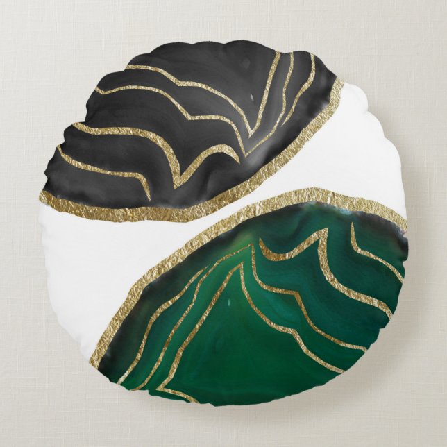 Yin Yang Emerald Black Agate Gold Glam #1 #gem #de Round Pillow (Front)