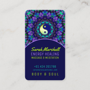 Yin Yang Energy Healing Purple Blue Bright Green Business Card