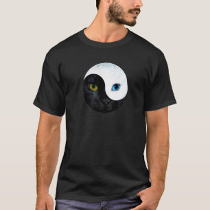 Yin Yang Face Cat Meditation Yoga Black And White  T-Shirt
