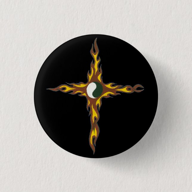 Yin Yang Fire Cross 1 Inch Round Button (Front)