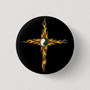 Yin Yang Fire Cross 1 Inch Round Button