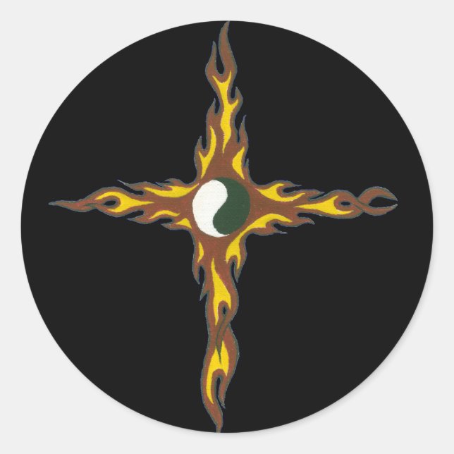 Yin Yang Fire Cross Classic Round Sticker (Front)